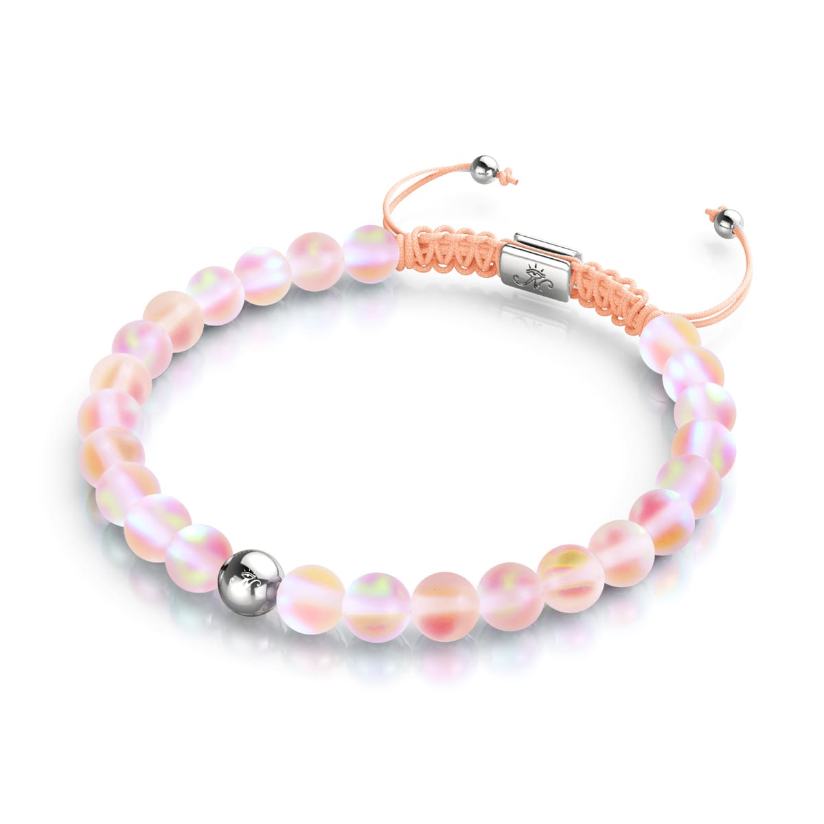 Pfirsich | Silber | Meerjungfrau Glas Makramee Perlen Armband